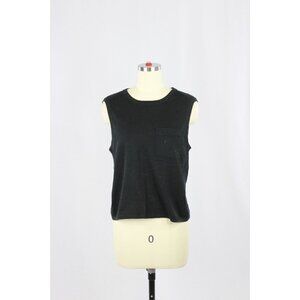 COTTON BY AUTUMN CASHMERE Black Italian Cotton Pocket Muscle Tank Top, Size L